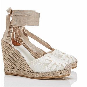 Tory Burch Emil Wedge Espadrille White/Tan 6.5